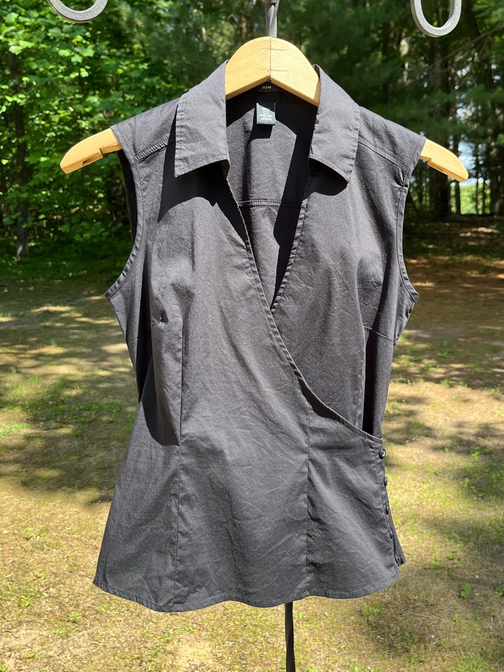 H&M Black Cotton Faux Wrap Fitted Tank Top Size 4 Minimal Classic Summer
